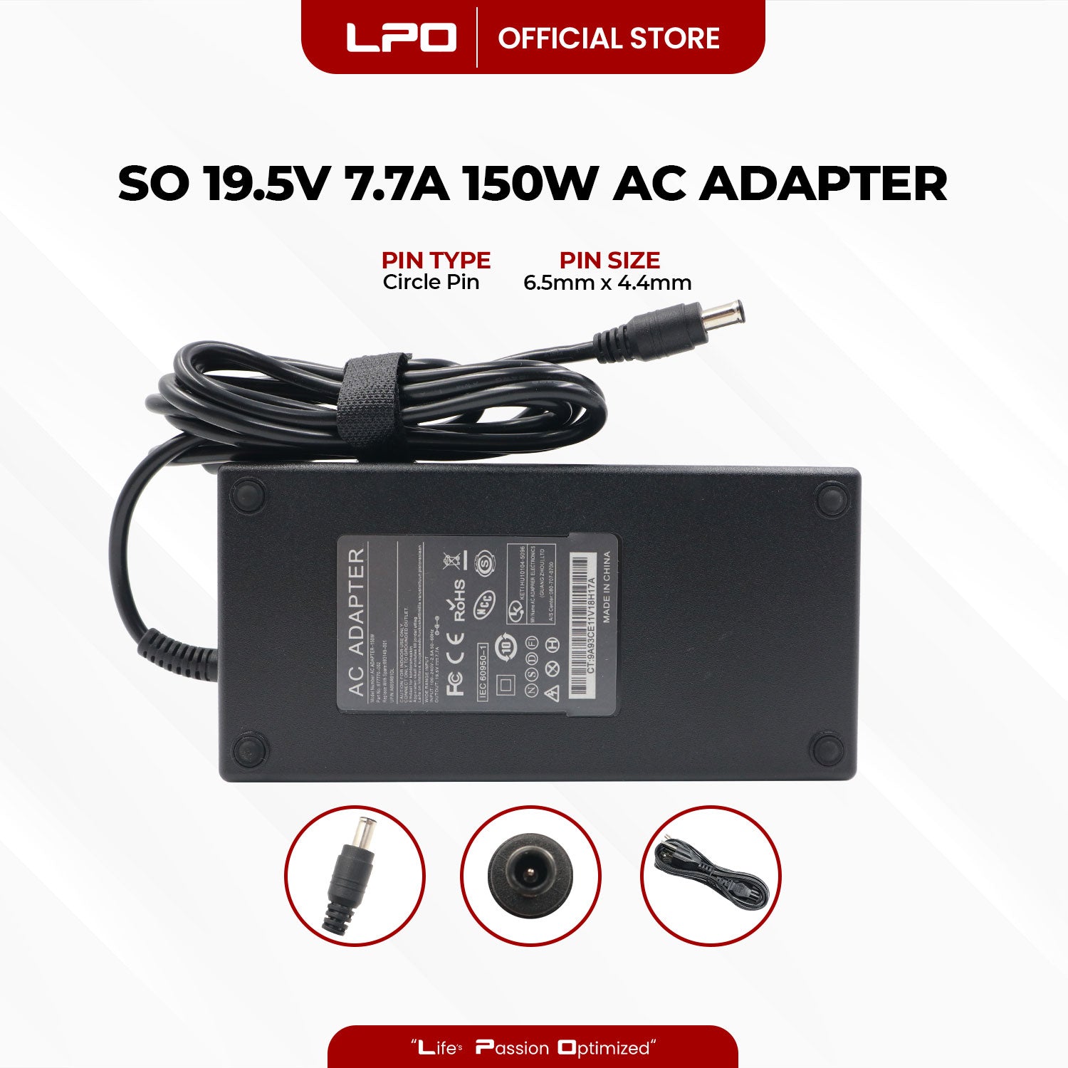 Laptop Charger Sony 19.5V 7.7A 150W Circle Pin 6.5mm x 4.4mm Compatible with Sony VGP-AC19V54