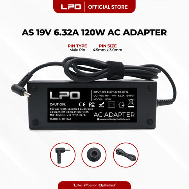 Laptop Charger Asus 19V 6.32A 120W Male Pin 4.5mm x 3.0mm Compatible with Asus N56V