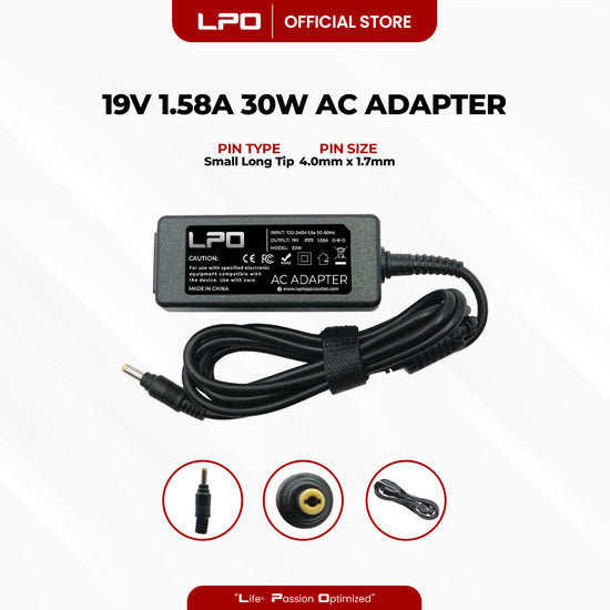 Laptop Charger HP 19V 1.58A 30W Small Long Tip 4.0mm x 1.7mm Compatible with HP Mini 110 110XP 210