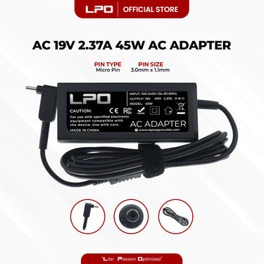 Laptop Charger Acer 19V 2.37A 45W Micro Pin 3.0mm x 1.1mm Compatible with Acer Aspire 5 A515-44 A515-46