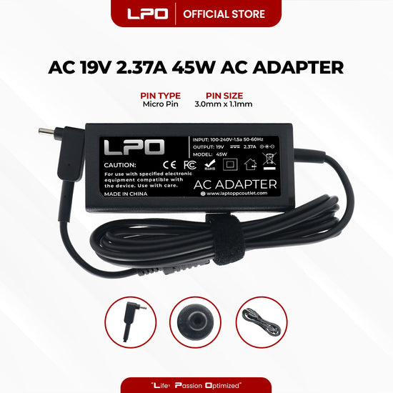 Laptop Charger Acer 19V 2.37A 45W Micro Pin 3.0mm x 1.1mm Compatible with Acer Aspire 5 A515-44 A515-46