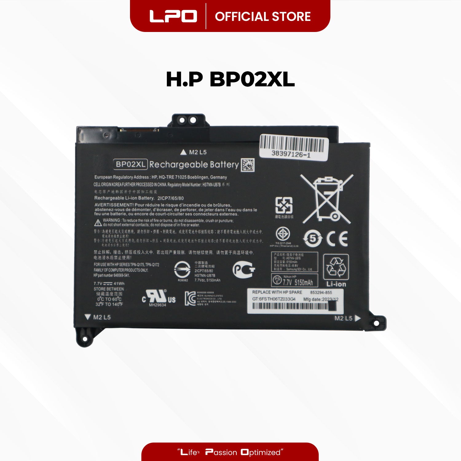 Laptop Battery BP02XL Compatible with HP Pavilion PC 15 15-AU 15T-AU 15-AW 15T-AW 15Z-AW Series - LPO Laptop PC-Outlet