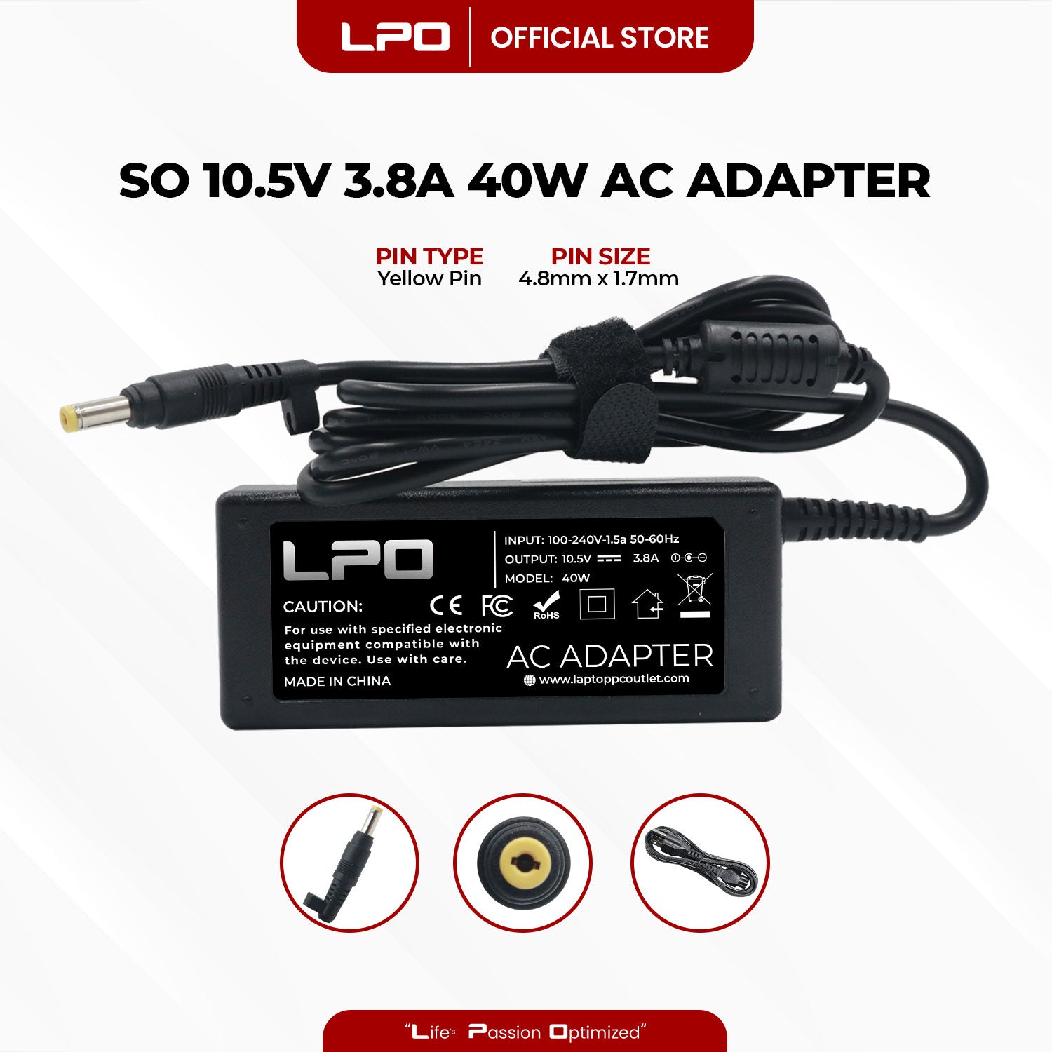 Laptop Charger Sony 10.5V 3.8A 40W Yellow Pin 4.8mm x 1.7mm Compatible with  Sony Vaio Pro Svp132a1cw