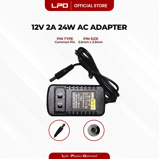 CCTV 12V 2A 24W Common Pin 5.5mm x 3.0mm Compatible with  CCTV Camera, LED Monitor and other electronics equipment.
