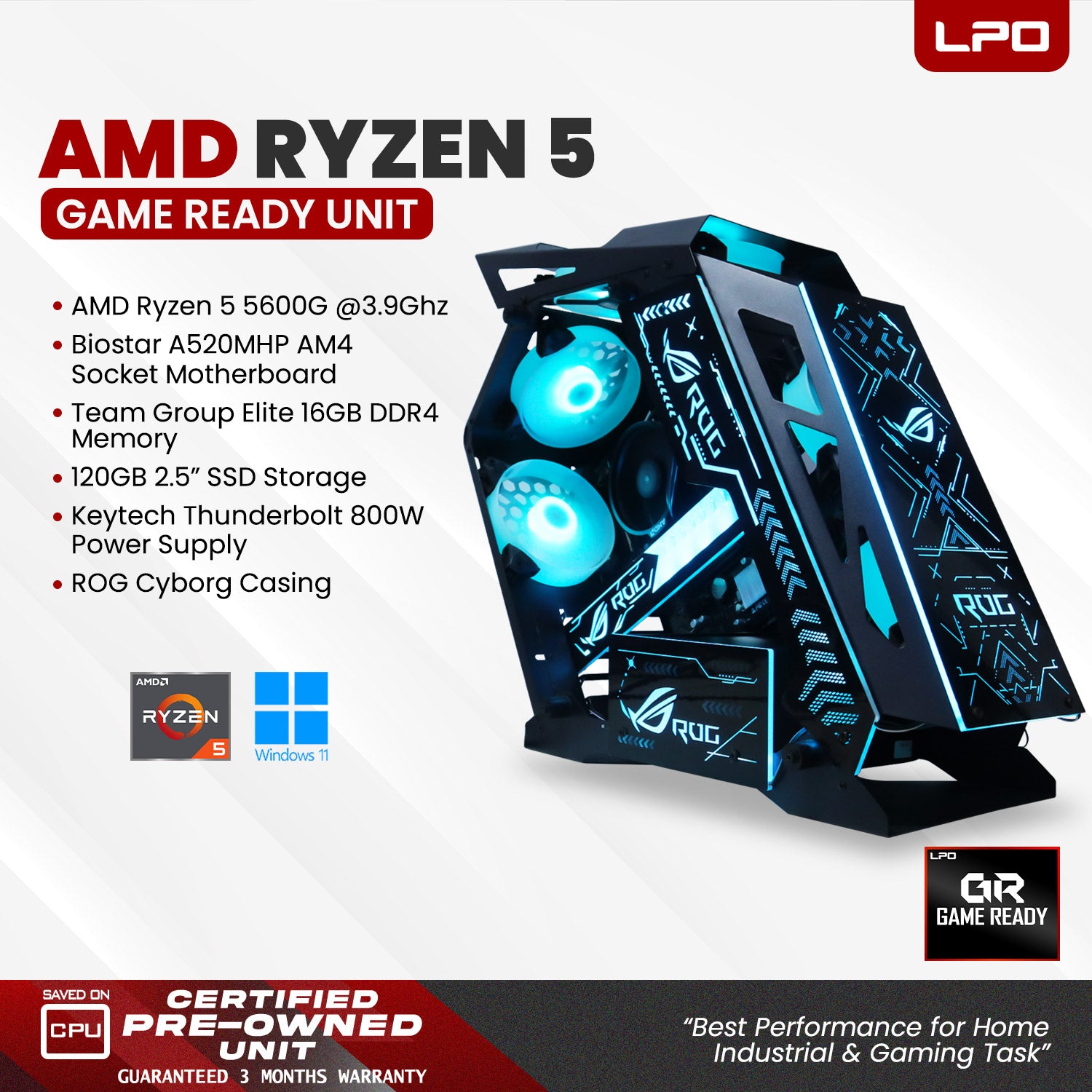 Gaming Unit AMD Ryzen 5 5600G @ 3.9GHz Biostar A520MHP AM4 Socket Team Group 16GB DDR4 (2x8GB) 3200MHz 120GB 2.5