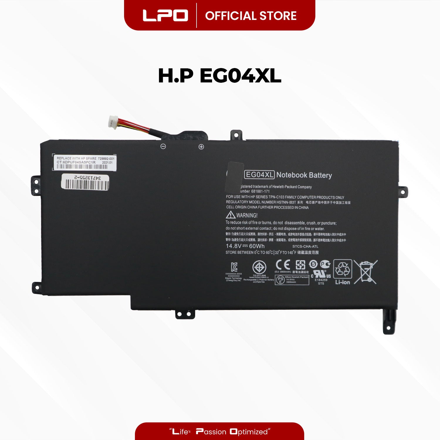 Laptop Battery EG04XL Compatible with HP Envy 6-1017TU Envy 6-1014NR Envy 6-1117TX - LPO Laptop PC-Outlet