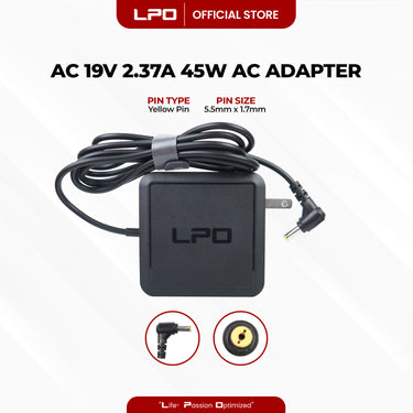 Laptop Charger Acer 19V 2.37A 45W Blue / Yellow Pin 5.5mm x 1.7mm Compatible with Acer TravelMate B116-M-C3WQ
