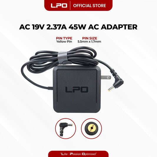 Laptop Charger Acer 19V 2.37A 45W Blue / Yellow Pin 5.5mm x 1.7mm Compatible with Acer TravelMate B116-M-C3WQ