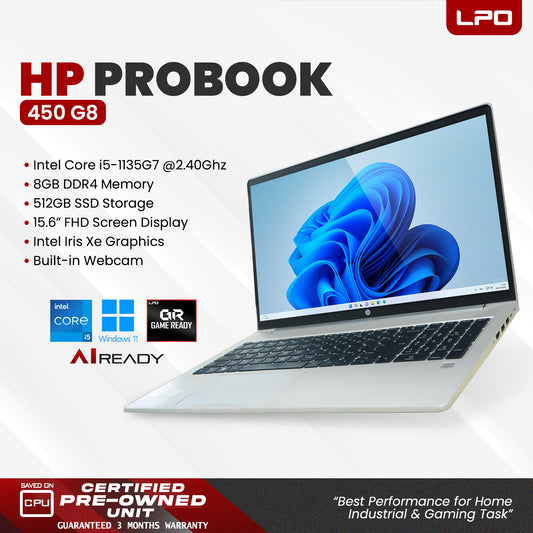 LPO Laptop Pre-owned HP ProBook 450 G8 Intel Core i5-1135G7 @ 2.40GHz 8GB DDR4 512GB SSD 15.6" FHD Intel Iris Xe