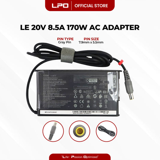 Laptop Charger Lenovo 20V 8.5A 170W Gray Pin 7.9mm x 5.5mm Compatible with Lenovo ThinkPad T520