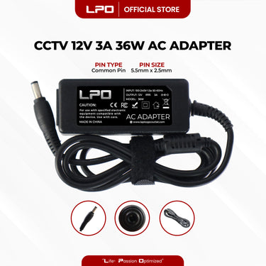CCTV 12V 3A 36W Common Pin 5.5mm x 2.5mm Compatible with CCTV Camera, LED Monitor and other electronics equipment.