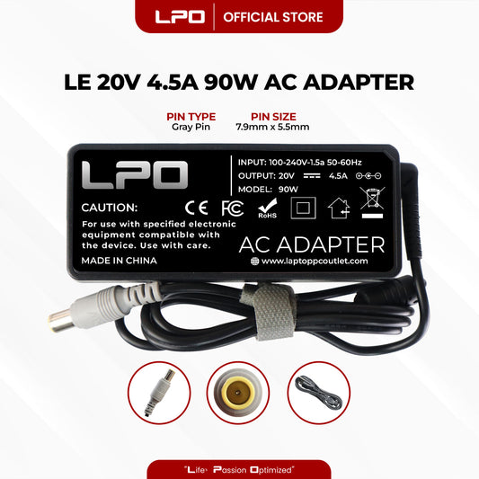 Laptop Charger Lenovo 20V 4.5A 90W Gray Pin 7.9mm x 5.5mm Compatible with Lenovo ThinkPad 417032U