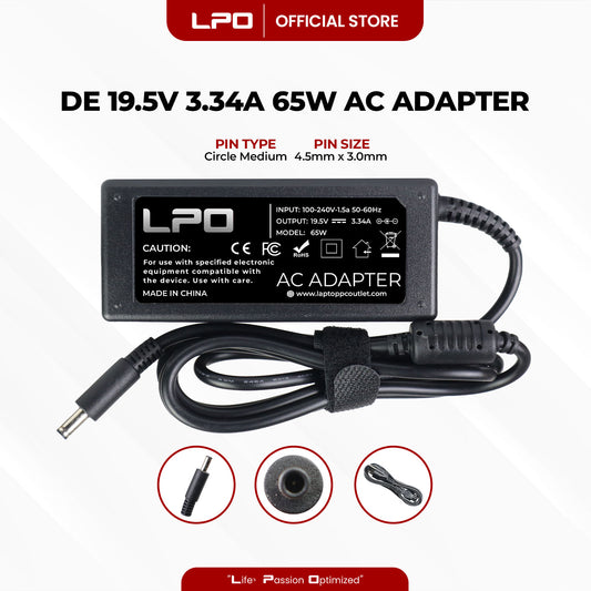 Laptop Charger Dell 19.5V 3.34A 65W Circle Medium 4.5mm x 3.0mm Compatible with Dell Inspiron 14 5480