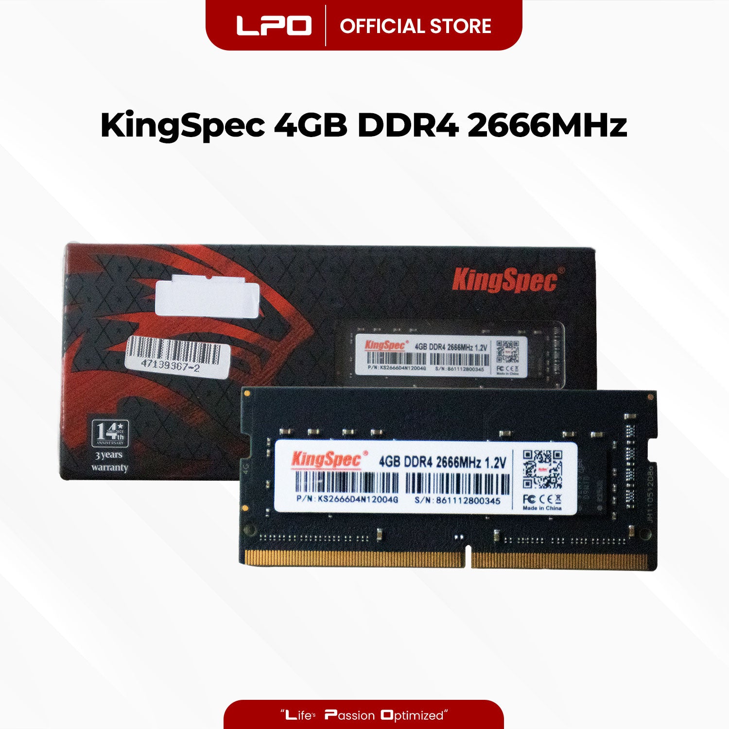 KingSpec 4GB DDR4 2666Mhz 1.2V SODIMM for Laptop RAM