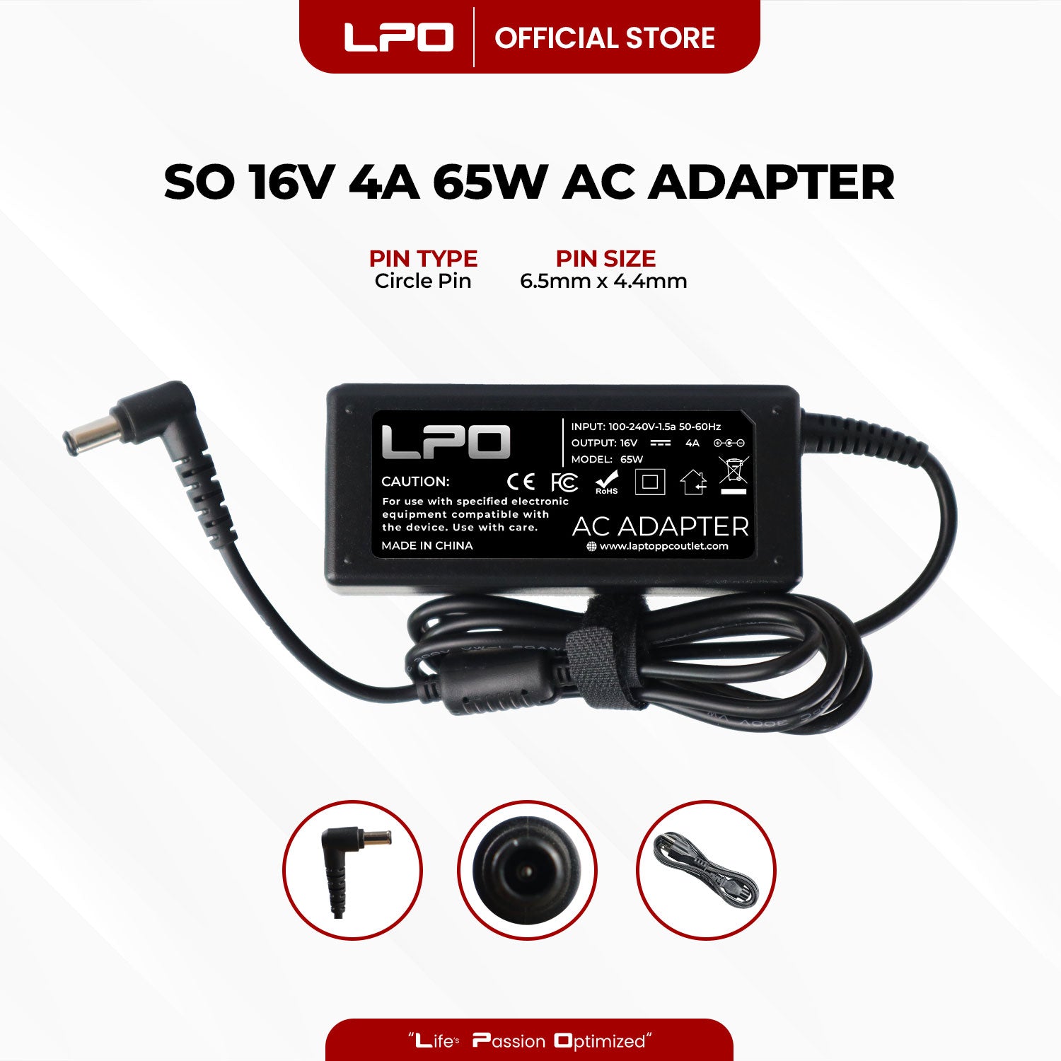 Laptop Charger Sony 16V 4A 65W Circle Pin 6.5mm x 4.4mm  Sony ADP-64CB/PCGA-AC16V