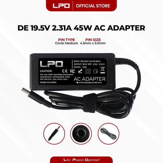 Laptop Charger Dell 19.5V 2.31A 45W Circle Medium 4.5mm x 3.0mm Compatible with Dell XPS 13 Ultrabook