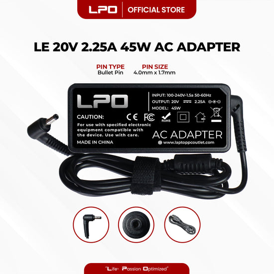 Laptop Charger Lenovo 20V 2.25A 45W Bullet Pin 4.0mm x 1.7mm Compatible with Lenovo Yoga C640-13IML