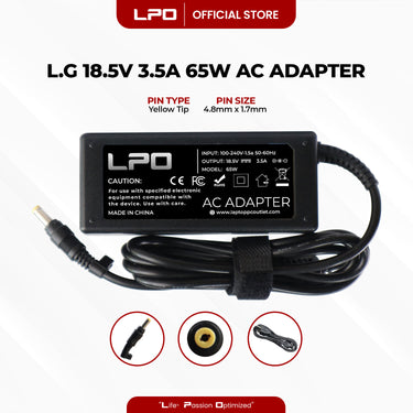Laptop Charger LG 18.5V 3.5A 65W Yellow Pin 4.8mm x 1.7mm Compatible with LG R40 R4R405