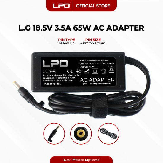 Laptop Charger LG 18.5V 3.5A 65W Yellow Pin 4.8mm x 1.7mm Compatible with LG R40 R4R405