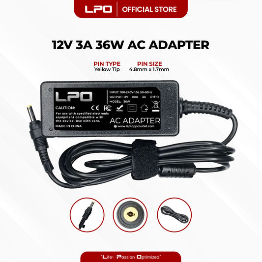 Laptop Charger Asus 12V 3A 36W Yellow Tip 4.8mm x 1.7mm Compatible with Asus Eee PC 900 900A 900HA 901 1000 Series