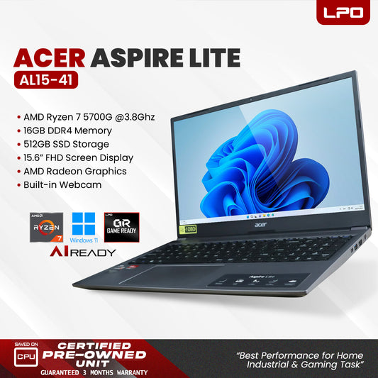 LPO Laptop Acer Aspire Lite AL15-41 AMD Ryzen 7 5700G @ 3.8GHz 16GB DDR4 512GB SSD 15.6" FHD AMD Radeon Graphics