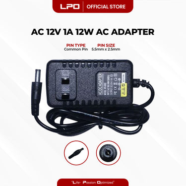 CCTV 12V 1A 12W Common Pin 5.5mm x 2.5mm Compatible with CCTV Camera, LED Monitor and other electronics equipment.