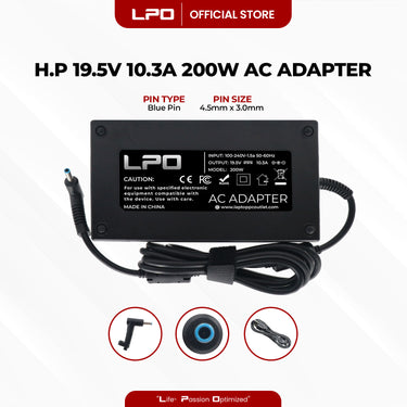 Laptop Charger HP 19.5V 10.3A 200W Blue Pin 4.5mm x 3.0mm Compatible with HP ultra-thin 15-dc0000