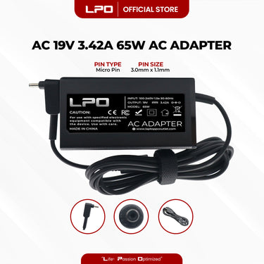 Laptop Charger Acer 19V 3.42A 65W Micro Pin 3.0mm x 1.1mm Compatible with Acer Swift 3 SF314-52G