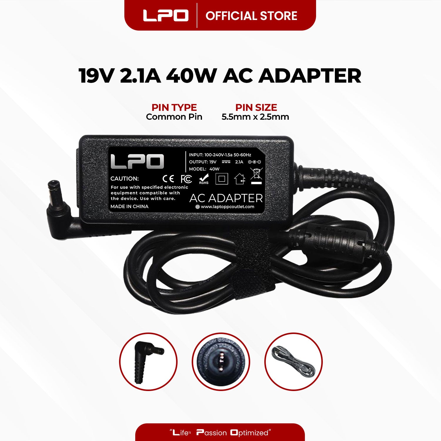 Laptop Charger Asus 19V 2.1A 40W Common Pin 5.5mm x 2.5mm Compatible with Asus UL20, UL20A-A1, UL20A-2X046X