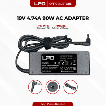 Laptop Charger Asus 19V 4.74A 90W Common Pin 5.5mm x 2.5mm Compatible with Asus A7 A8 F3 F5 F6 F8 F9 Series