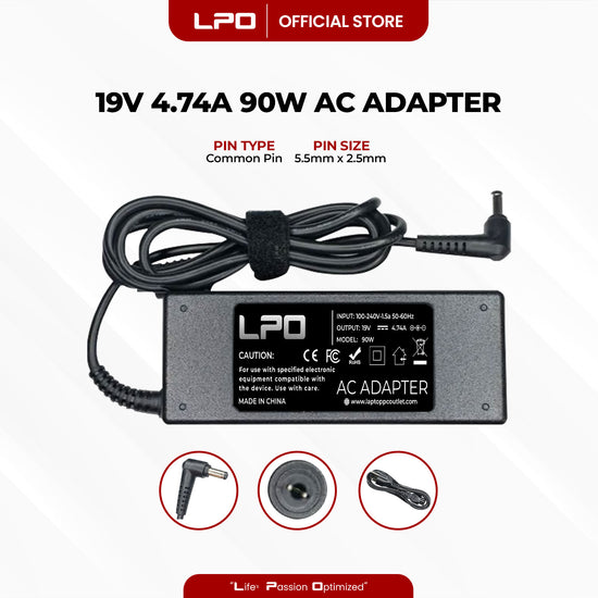 Laptop Charger Asus 19V 4.74A 90W Common Pin 5.5mm x 2.5mm Compatible with Asus A7 A8 F3 F5 F6 F8 F9 Series