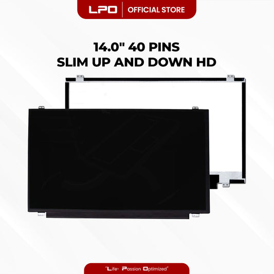 Laptop LCD Screen 14.0" 40 Pins Slim Type Up and Down Bracket HD 1366 x 768 60Hz	Compatible with LP140WH2 TLS1 B140XTN02
