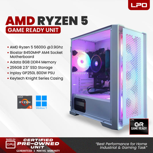 Gaming unit Ryzen 5 5600G @3.9GHz Biostar B450MHP AM4 Motherboard ADATA 8GB DDR4 256GB 2.5" SSD InPlay GP250L 800W PSU Keytech Knight Series Casing