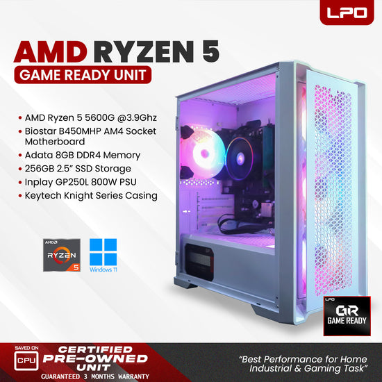 Gaming unit Ryzen 5 5600G @3.9GHz Biostar B450MHP AM4 Motherboard ADATA 8GB DDR4 256GB 2.5