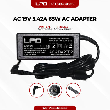 Laptop Charger Acer 19V 3.42A 65W Common Pin 5.5mm x 2.5mm Compatible with Acer TravelMate1680