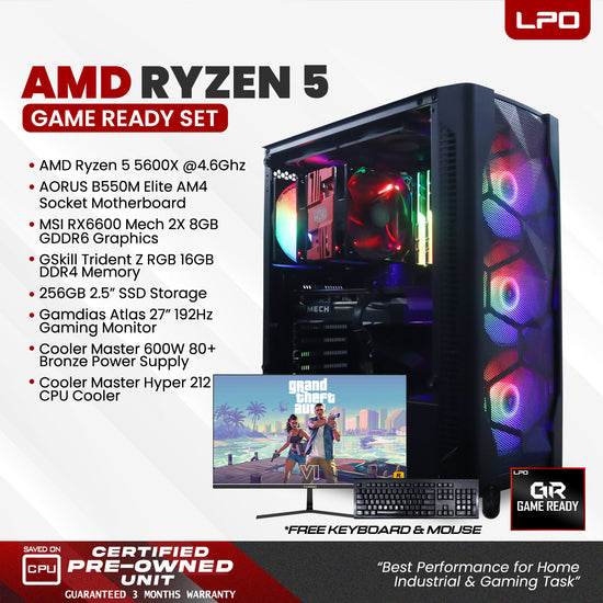 Gaming Desktop Computer AMD Ryzen 5 5600X @4.6Ghz B550M Elite AM4 Socket RX6600 Mech 2x 8GB GDDR6 Trident Z RGB 16GB DDR4 256GB 2.5
