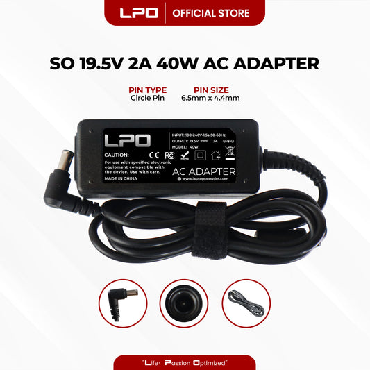 Laptop Charger Sony 19.5V 2A / 3A 40W Circle Pin 6.5mm x 4.4mm Compatible with Sony Vaio W Series