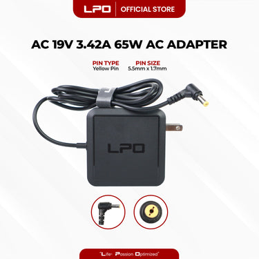 Laptop Charger Acer 19V 3.42A 65W Yellow Pin 5.5mm x 1.7mm Compatible with AcerHIPRO HP-A0652R3B