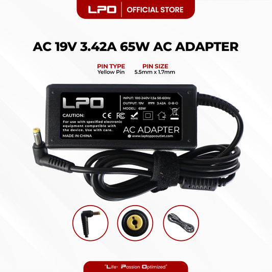 Laptop Charger Acer 19V 3.42A 65W Yellow Pin 5.5mm x 1.7mm Compatible with Acer Aspire R3 V3 V5 V7