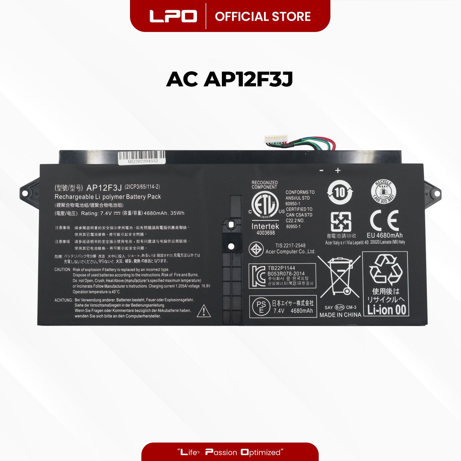 Laptop Battery AP12F3J Compatible with Acer Aspire S7 S7-391 Ultrabook S7-391-53334G12aws - LPO Laptop PC-Outlet