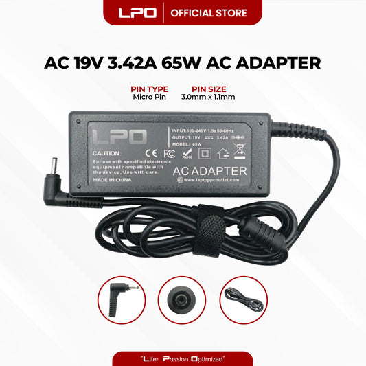 Laptop Charger Acer 19V 3.42A 65W Micro Pin 3.0mm x 1.1mm Compatible with Acer Aspire 5 A514-52KG