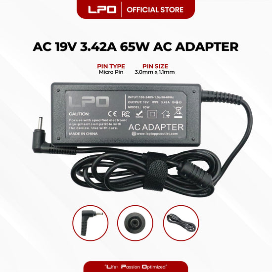 Laptop Charger Acer 19V 3.42A 65W Micro Pin 3.0mm x 1.1mm Compatible with Acer Aspire 5 A514-52KG