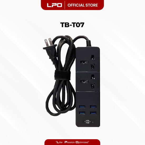 Power Extension Cord TB-T07 4 USB Port 2 Universal Plug Port 2500W-10A/110-250V 5V = 3.1A 2m Length