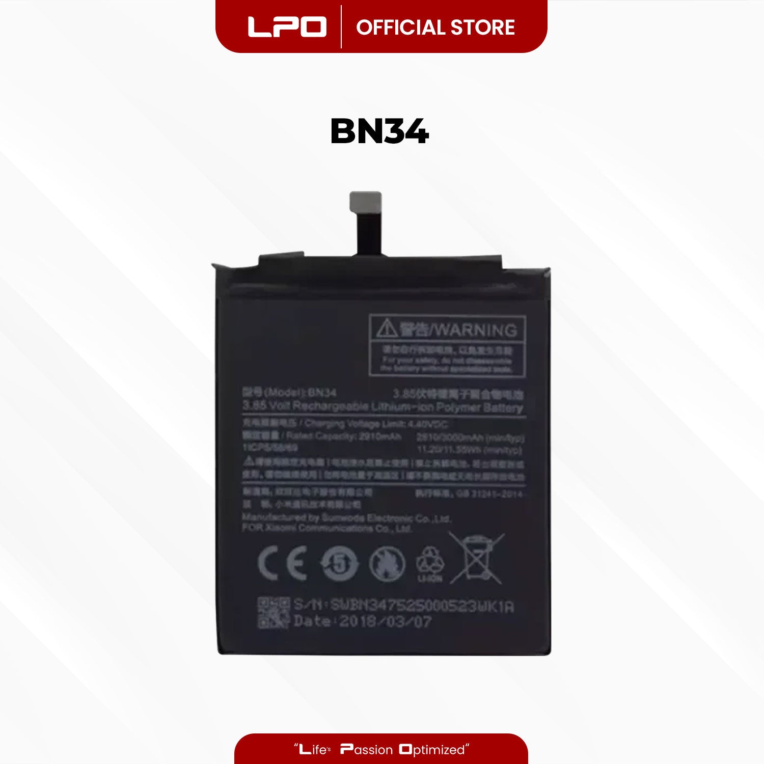 Cellphone Battery Xiaomi Redmi 5A 2017 BN34 Compatible with MCG3B, MCI3B - LPO Laptop PC-Outlet