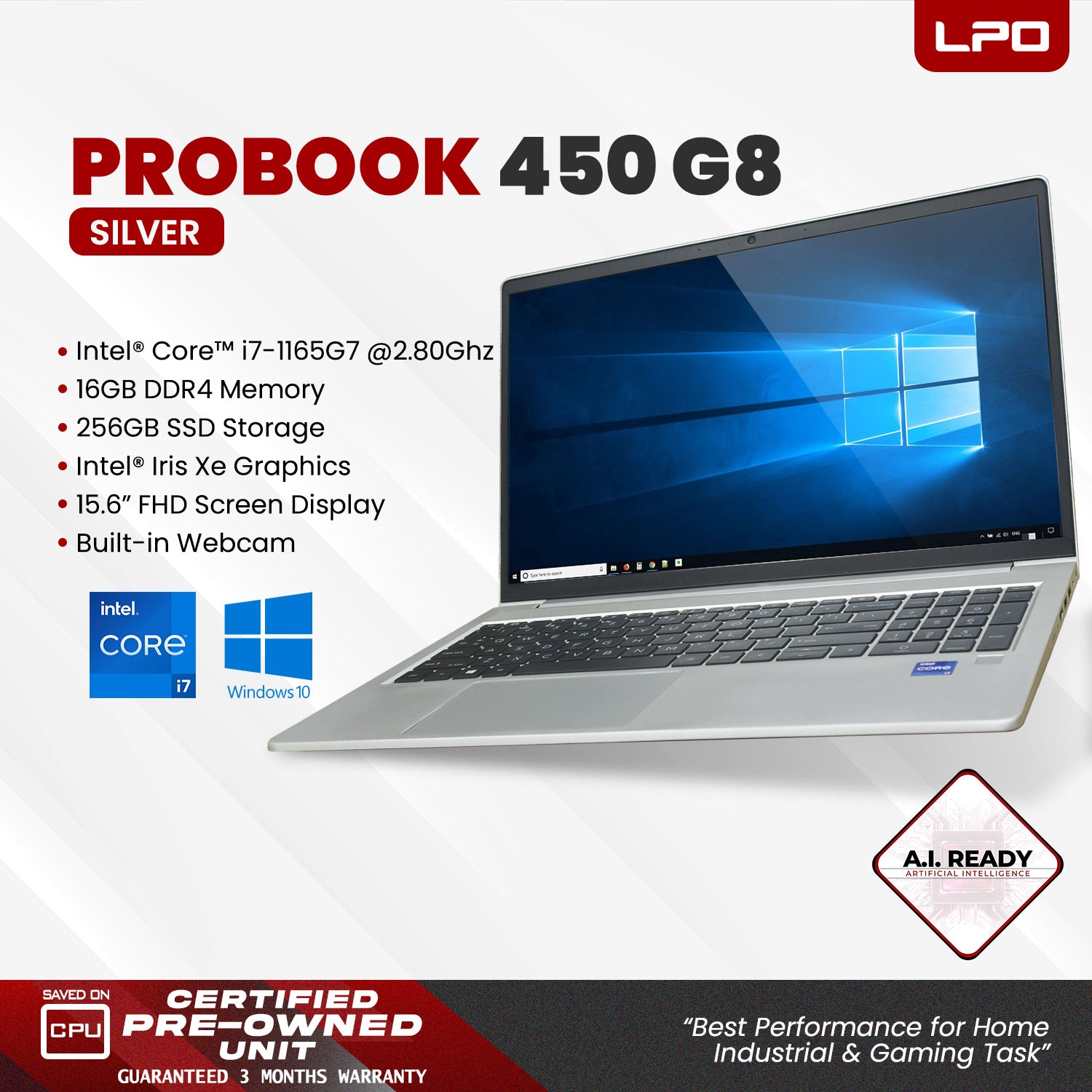 Laptop HP Probook 450 G8 Intel Core i7-1165G7 2.80Ghz 16GB DDR4 256GB SSD Intel Iris Xe 15.6