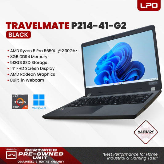 Laptop Acer Travelmate P214-41-G2 AMD Ryzen 5 Pro 5650 2.30Ghz 8GB DDR4 512GB SSD AMD Radeon Graphics 14.0" FHD