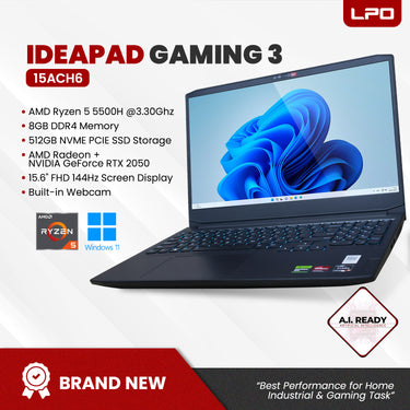 Laptop Lenovo Ideapad Gaming 3 15ACH6 AMD Ryzen 5 5500H 3.30Ghz 8GB DDR4 512GB NVME PCIE SSD AMD Radeon NVIDIA GeForce RTX 2050 15.6