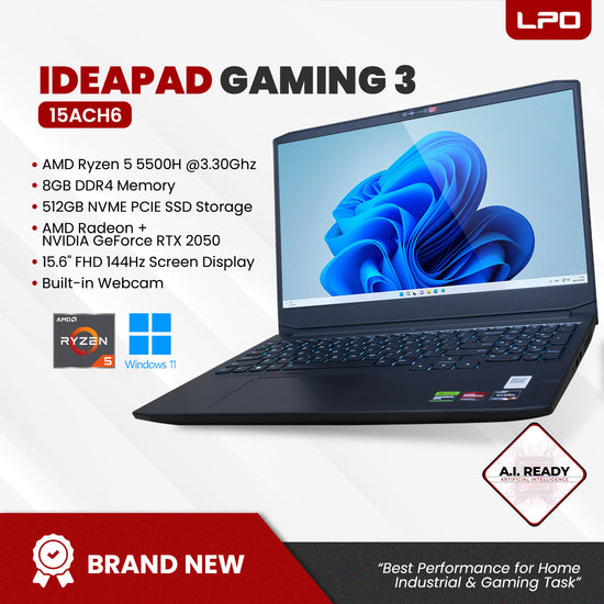 Laptop Lenovo Ideapad Gaming 3 15ACH6 AMD Ryzen 5 5500H 3.30Ghz 8GB DDR4 512GB NVME PCIE SSD AMD Radeon NVIDIA GeForce RTX 2050 15.6