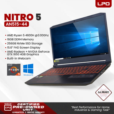 Laptop Acer Nitro 5 AN515-44 AMD Ryzen 5 4600H 3.00Ghz 16GB DDR4 256GB NVMe SSD AMD Radeon + NVIDIA GeForce GTX 1650 4GB 15.6