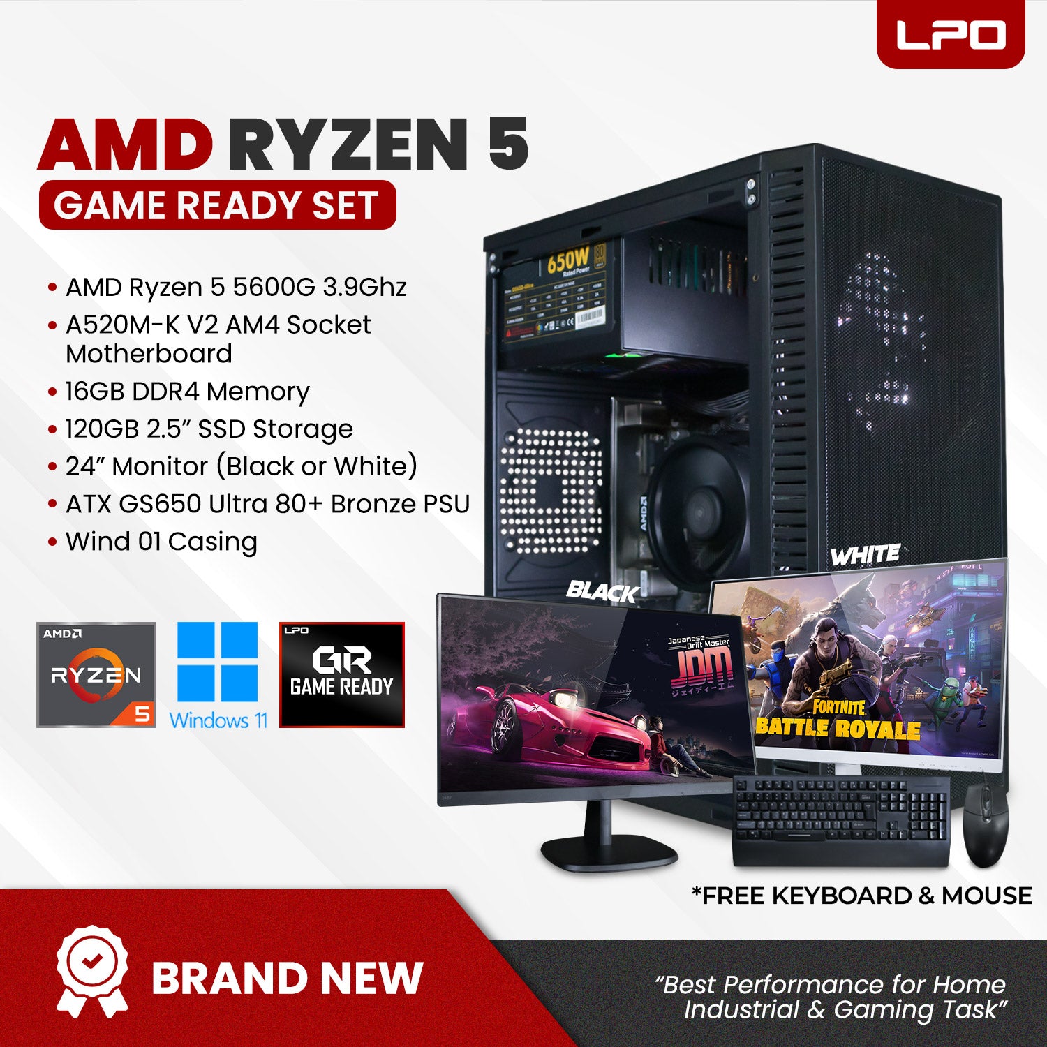 Gaming Desktop Computer AMD Ryzen 5 5600G A520M-K V2 AM4 Socket 16GB DDR4 120GB 2.5